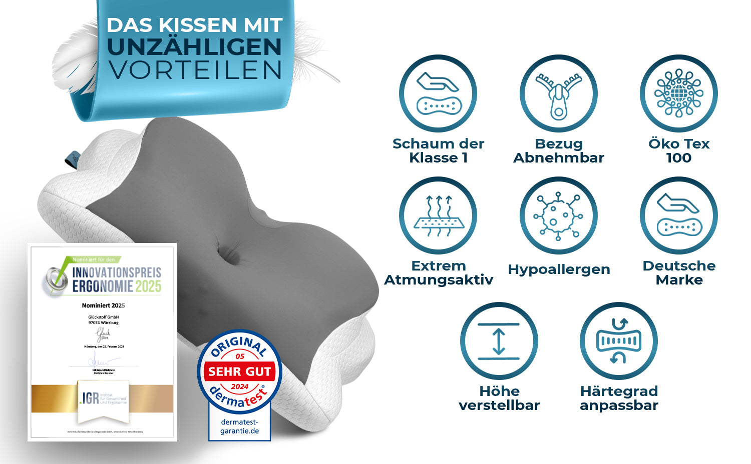 Orthopädisches Kissen - Grau (Allrounder)