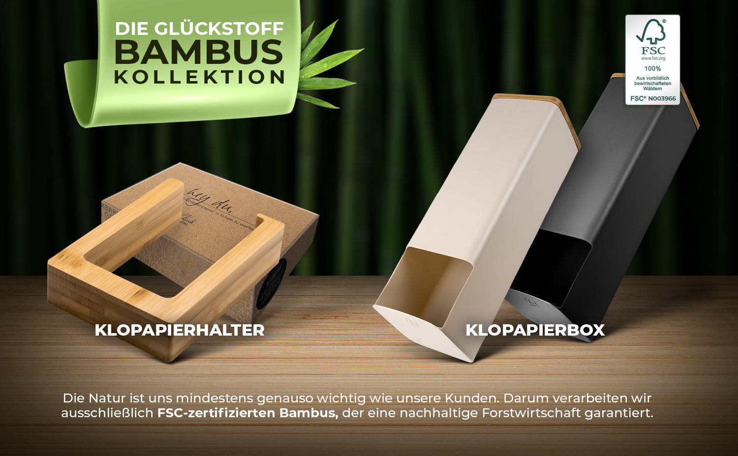 Toilet paper holder made of FSC-certified bamboo (no drilling)