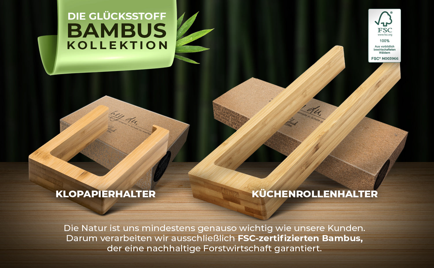 Paper towel holder made from FSC-certified bamboo (no drilling required)