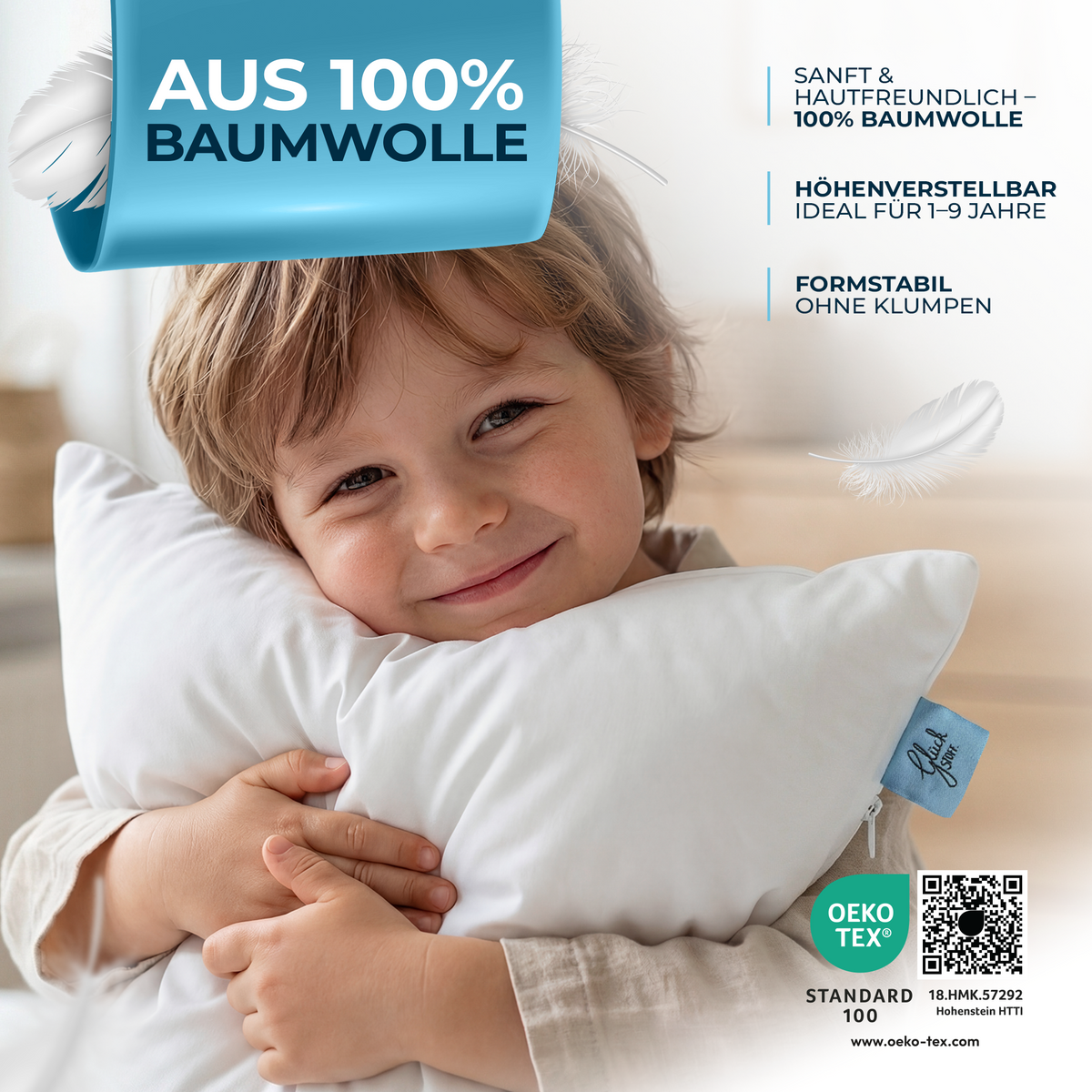Orthopädisches Kinderkissen [OEKO-TEX zertifiziert] – Glückstoff